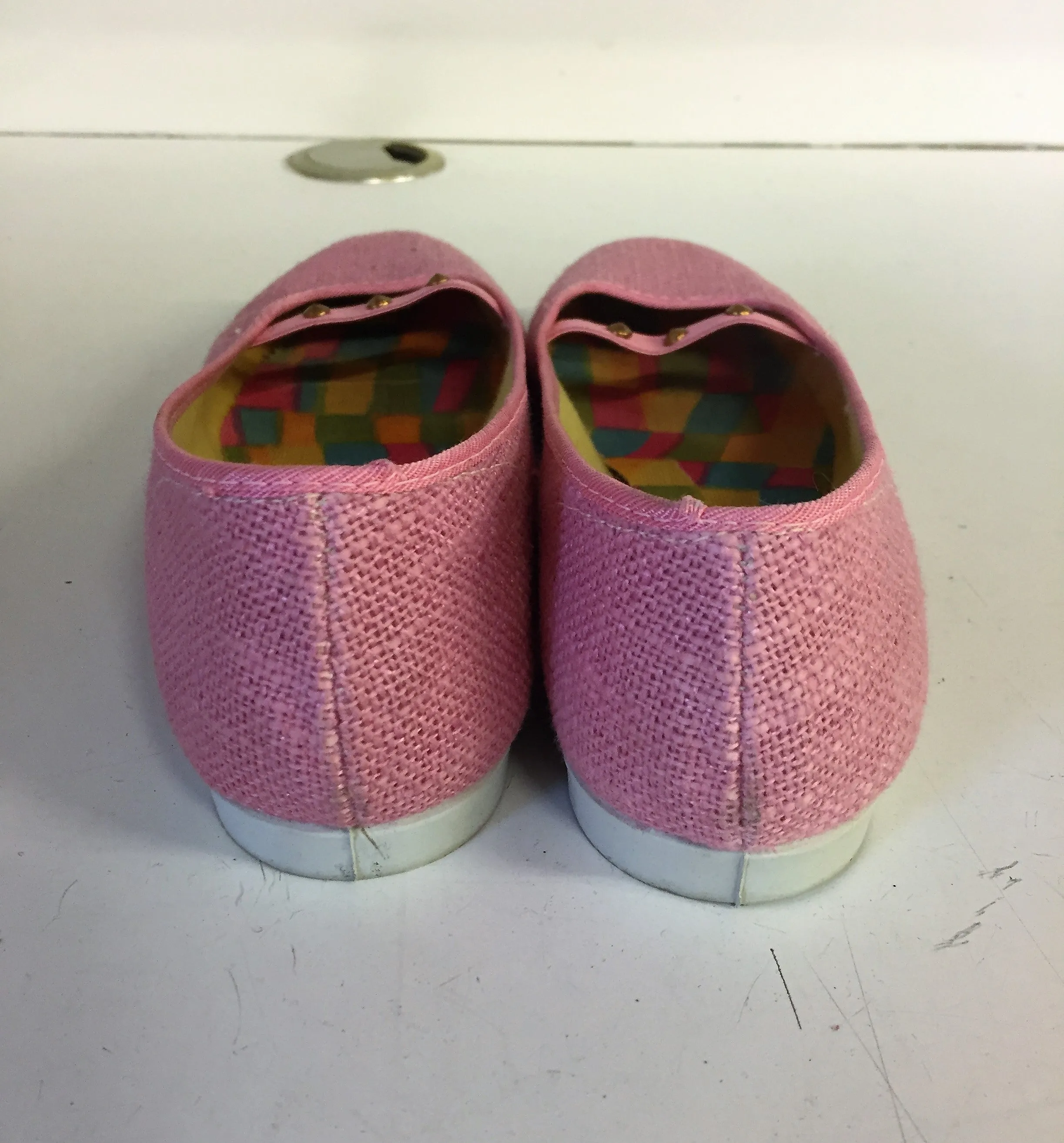 Vintage Fair - Sets Pink Canvas Slip On Shoes W/ Gold Studs Sz 7m Retro Fashion