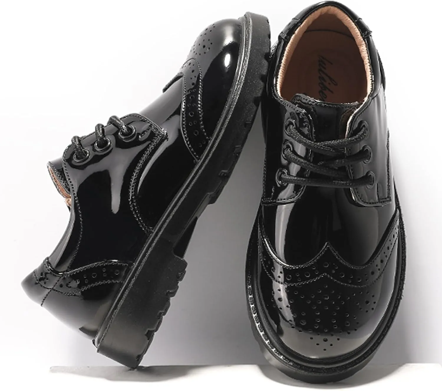 WUIWUIYU Toddlers Boys Ring Bearer Wedding Homecoming Prom Concert Black Oxfords Flats Brogues School Uniform Dress Shoes